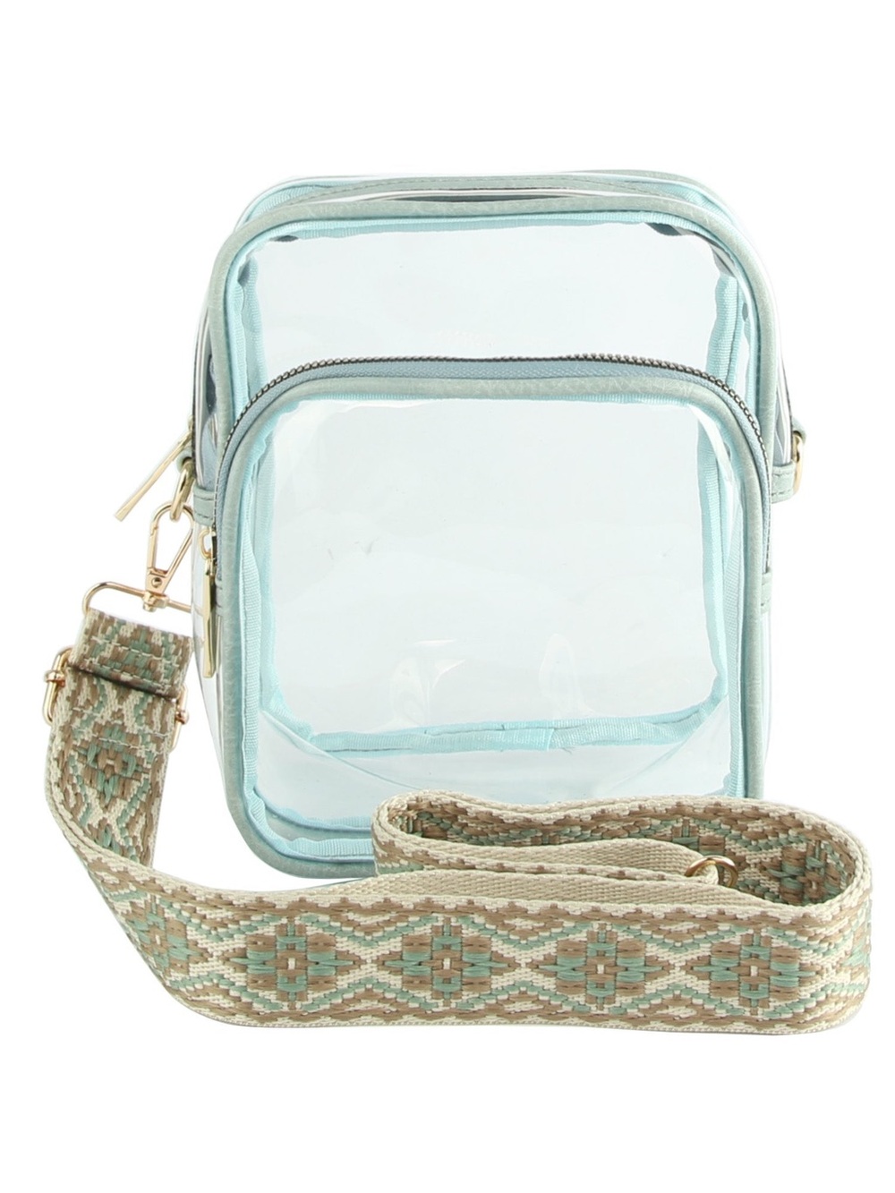 Transparent Crossbody Daypack Clear Bag with pattered woven strap never used